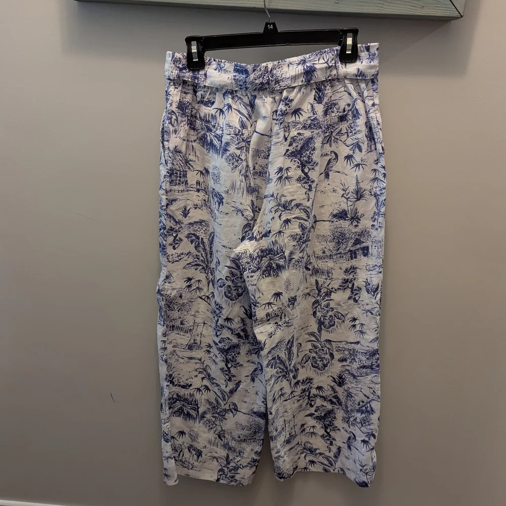 M Joie Blue & White Toile Womens 100% Linen Wide Leg Pants - Picture 3 of 8